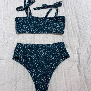 Emerald and white polka dot bikini